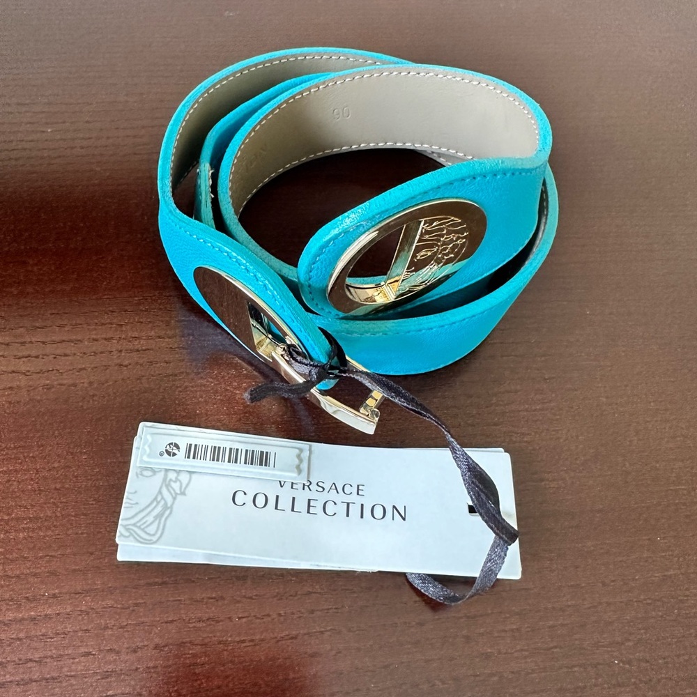 Versace Collection Medusa Medallion Turquoise Belt